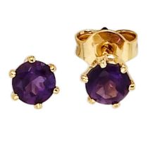 Ohrstecker rund 585 Gelbgold 2 Amethyste lila violett Ohrringe