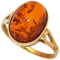 Damen Ring 375 Gold Gelbgold 1 Bernstein-Cabochon orange