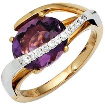 Damen Ring 585 Gold 1 Diamanten 1 Amethyst lila