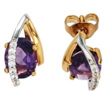 Ohrstecker 585 Gelbgold Weißgold 14 Diamanten 2 Amethyste lila violett