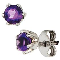 Ohrstecker 925 Sterling Silber rhodiniert 2 Amethyste 4,7 mm