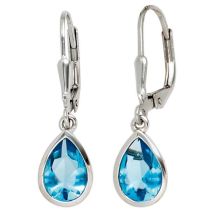 Boutons 925 Sterling Silber rhodiniert 2 Zirkonia blau Ohrhänger