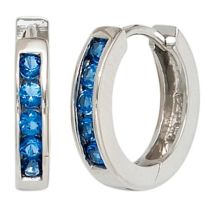 Creolen 925 Sterling Silber rhodiniert 10 Zirkonia blau Ohrringe