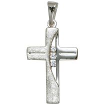 Anhänger Kreuz 925 Sterling Silber rhodiniert teileismatt 3 Zirkonia