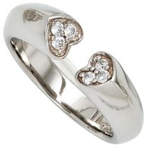 Damen Ring Herzen offen 925 Sterling Silber 6 Zirkonia