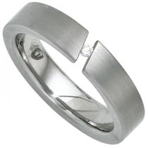 Damen Ring Edelstahl mattiert, 1 Diamant Brillant 0,03ct.