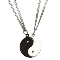 Collier Ying Yang 4-teilig Edelstahl 2 Zirkonia schwarze Beschichtung