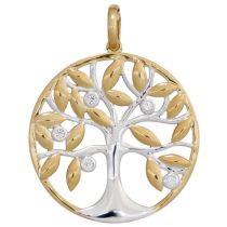 Anhänger Baum 585 Gelbgold bicolor 5 Diamanten Brillanten