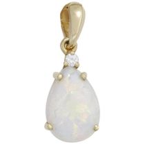 Anhänger Tropfen 585 Gold Gelbgold 1 Opal 1 Diamant Brillant