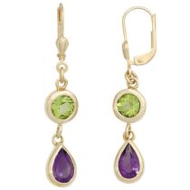 Boutons 585 Gold Gelbgold 2 Amethyste 2 Peridote grün Ohrringe