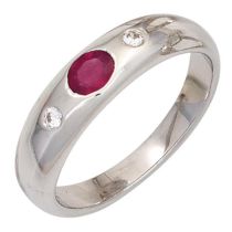 Damen Ring 925 Sterling Silber rhodiniert, 1 Rubin rot 2 Zirkonia