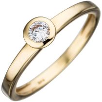 Damen Ring, 333 Gelbgold 1 Zirkonia Goldring