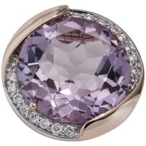 Anhänger rund 585 Rotgold 16 Diamanten Brillanten 1 Amethyst lila