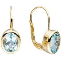 Boutons oval 333 Gold Gelbgold 2 Blautopase hellblau blau Ohrringe