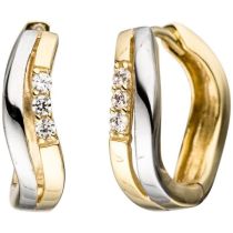 Creolen 333 Gold Gelbgold bicolor mit Zirkonia Ohrringe Goldohrringe