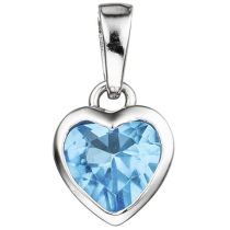 Kinder Anhänger Herz 925 Sterling Silber 1 Kristall blau hellblau