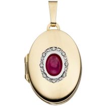 Medaillon oval 333 Gold Gelbgold Zirkonia 1 Rubin pink zum ffnen für 2 Fotos