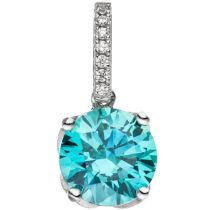 Anhänger 925 Sterling Silber 1 Zirkonia tükis hellblau blau