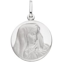 Anhänger Madonna 925 Sterling Silber rund mattiert Silberanhänger