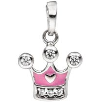 Kinder Anhänger Krone 925 Sterling Silber mit Zirkonia rosa