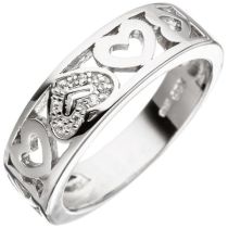 Damen Ring Herz Herzen, 925 Sterling Silber mit Zirkonia