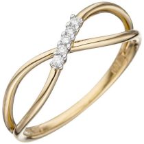 Damen Ring 585 Gold Gelbgold mit 5 Diamanten Goldring