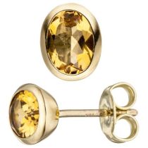 Ohrstecker oval 585 Gold Gelbgold 2 Citrine gelb Ohrringe