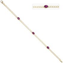 Armband 585 Gold Gelbgold 3 Rubine rot 19,5 cm Goldarmband