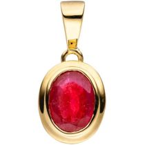 Anhänger oval 585 Gold Gelbgold 1 Rubin rot Rubinanhänger