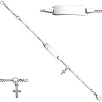 Schildband mit Kreuz 925 Sterling Silber 14 cm Gravur ID Armband