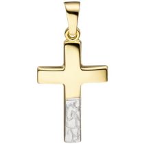 Anhänger Kreuz 333 Gold Gelbgold bicolor diamantiert KreuzAnhänger