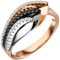 Damen Ring 925 Sterling Silber tricolor dreifarbig mit Zirkonia