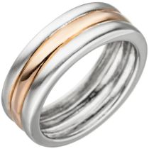 Damen Ring 925 Sterling Silber bicolor, teil matt