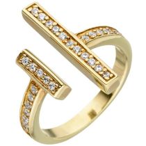 Damen Ring offen 925 Sterling Silber gold 30 Zirkonia