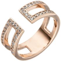 Damen Ring 2-reihig offen 925 Sterling Silber rotgold 38 Zirkonia