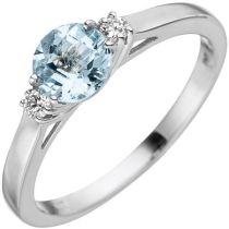 Damen Ring 585 Weißgold, 1 Aquamarin blau