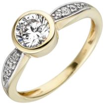 Damen Ring 375 Gold Gelbgold bicolor 9 Zirkonia, Goldring