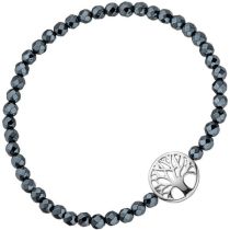 Armband Lebensbaum 925 Sterling Silber mit Hämatit schwarz flexibel