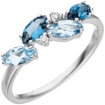 Damen Ring 585 Weißgold 4 Blautopase blau