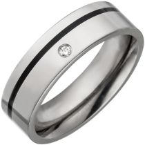 Partner Ring Titan mit Keramik schwarz 1 Diamant Brillant