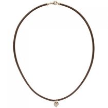 Collier Halskette Leder taupe mit 585 Rotgold 17 Diamanten 45 cm