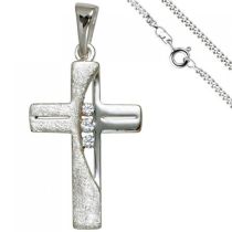 Anhänger Kreuz 925 Silber 3 Zirkonia Kreuzanhänger mit Kette 60 cm