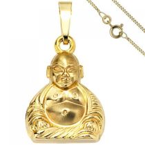 Anhänger Buddha 333 Gold Gelbgold mit Kette 50 cm, Schmuck Set