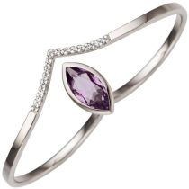 Damen Zweifinger Ring 333 Gold Weißgold 1 Amethyst 16 Zirkonia