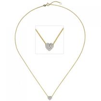 Collier Kette mit Anhänger Herz 375 Gelbgold bicolor 14 Zirkonia 45 cm