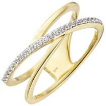 Damen Ring 2-reihig 375 Gelbgold 24 Zirkonia Goldring