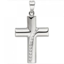 Anhänger Kreuz 925 Sterling Silber 12 Zirkonia Kreuzanhänger