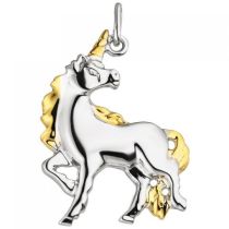 Anhänger Einhorn 925 Sterling Silber bicolor Silberanhänger