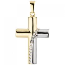 Anhänger Kreuz 333 Gold Gelbgold bicolor 12 Zirkonia Kreuzanhänger