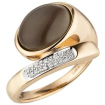 Damen Ring Mond 585 Rotgold 1 Mondstein Cabochon 18 Diamanten